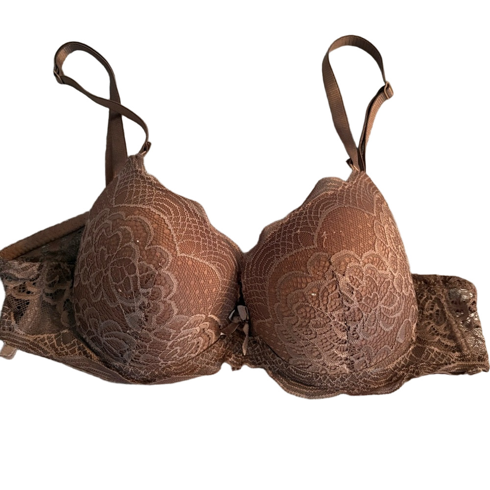 Brown/Purple Lace Overlay Bra Size 36B Push-up Unknown Brand Underwire